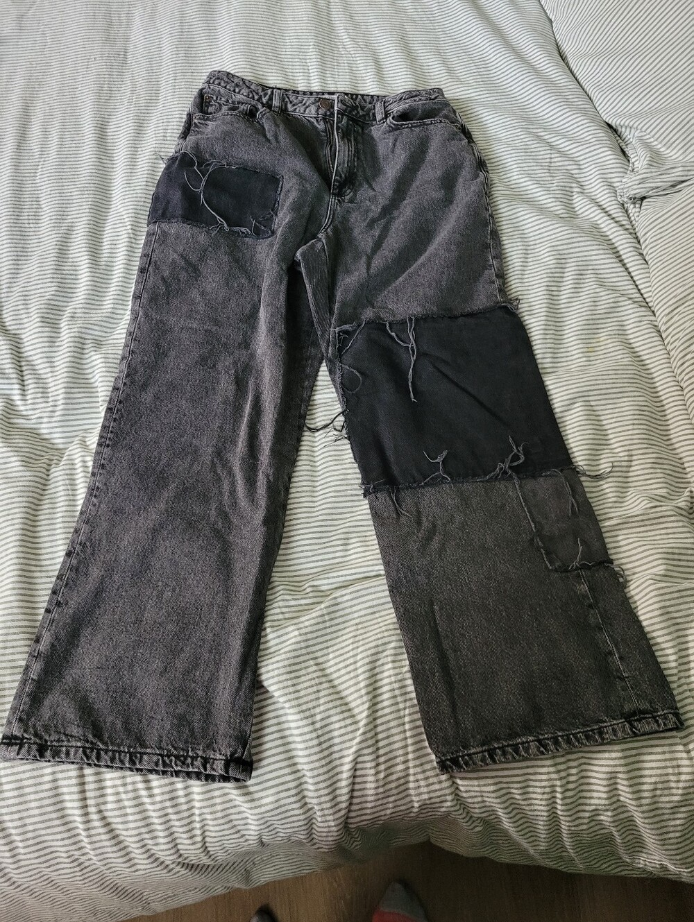 Garage Black Patchwork Vintage-Style Wide Leg Jeans